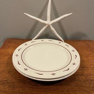 Longaberger Pottery Dinner Plates 2 W/ Burgundy